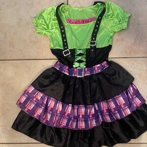 Green and Purple Kids Witch, Joker or magical figure Costume- girls size 12/14